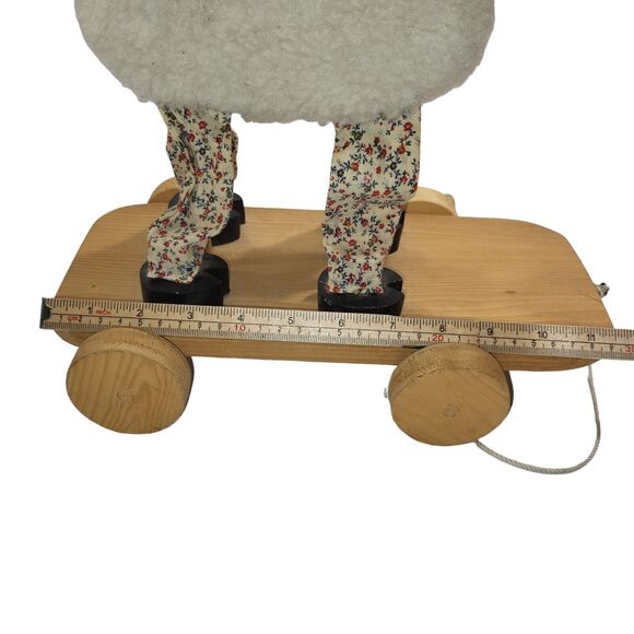 Vintage Wooden Painted Lamb Sheep Pull Toy Wheels Handmade Folk Art 1981 12" - Picture 14 of 16